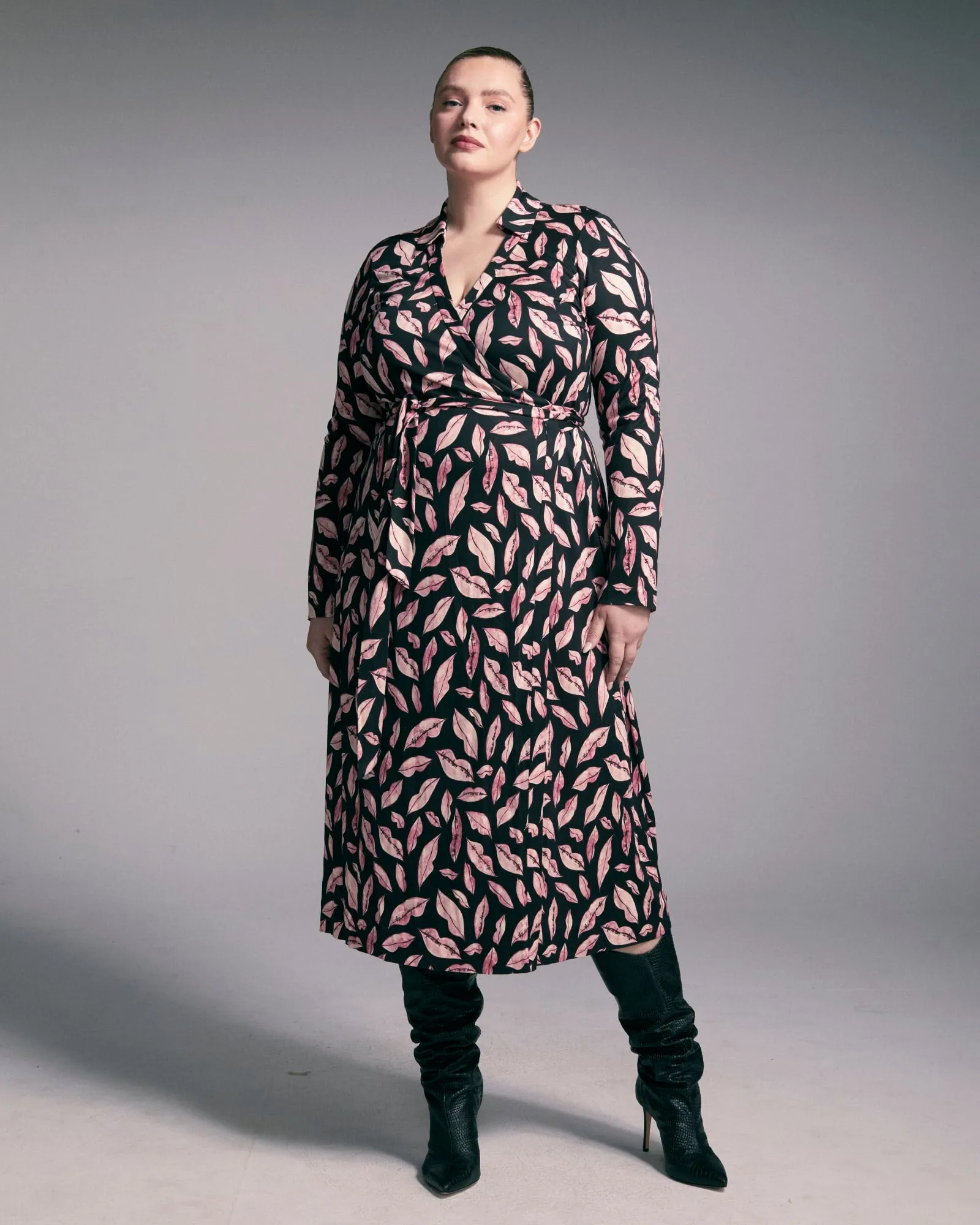 Abigail Long Sleeve Midi Wrap Dress | Lips