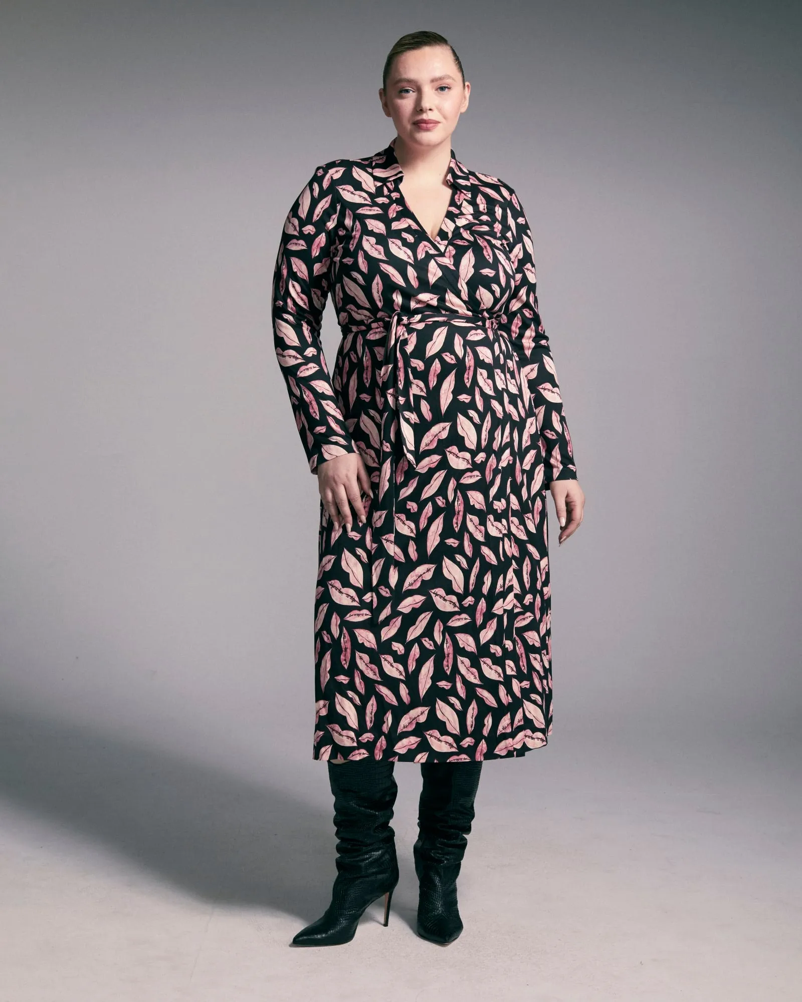 Abigail Long Sleeve Midi Wrap Dress | Lips
