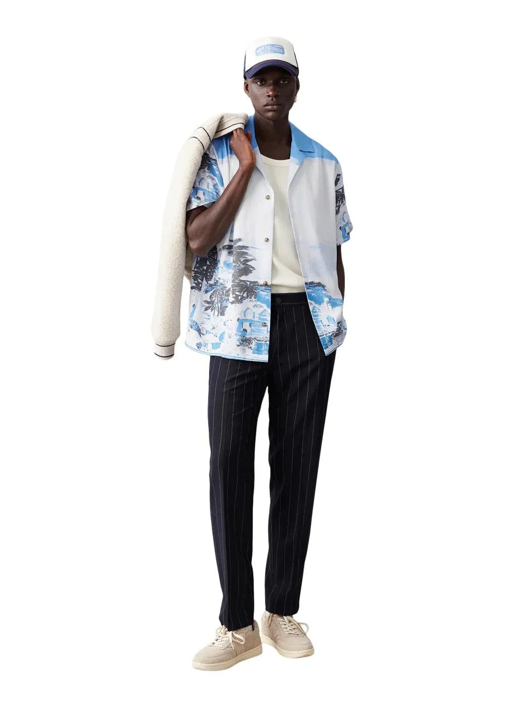 Coastal AOP SS Shirt - Washed Denim Blue