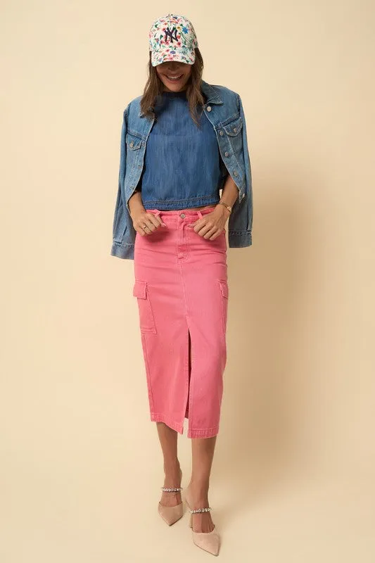 Color Cargo Midi Skirt