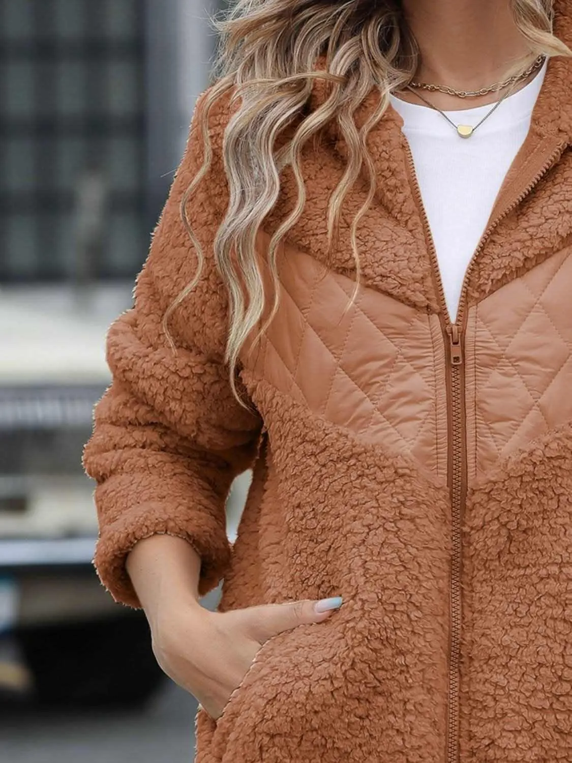 Cozy fleece hooded jacket with pockets