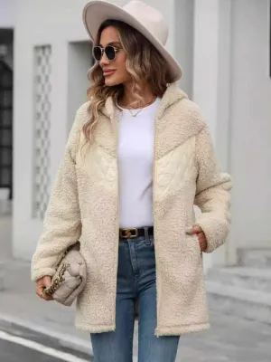 Cozy fleece hooded jacket with pockets