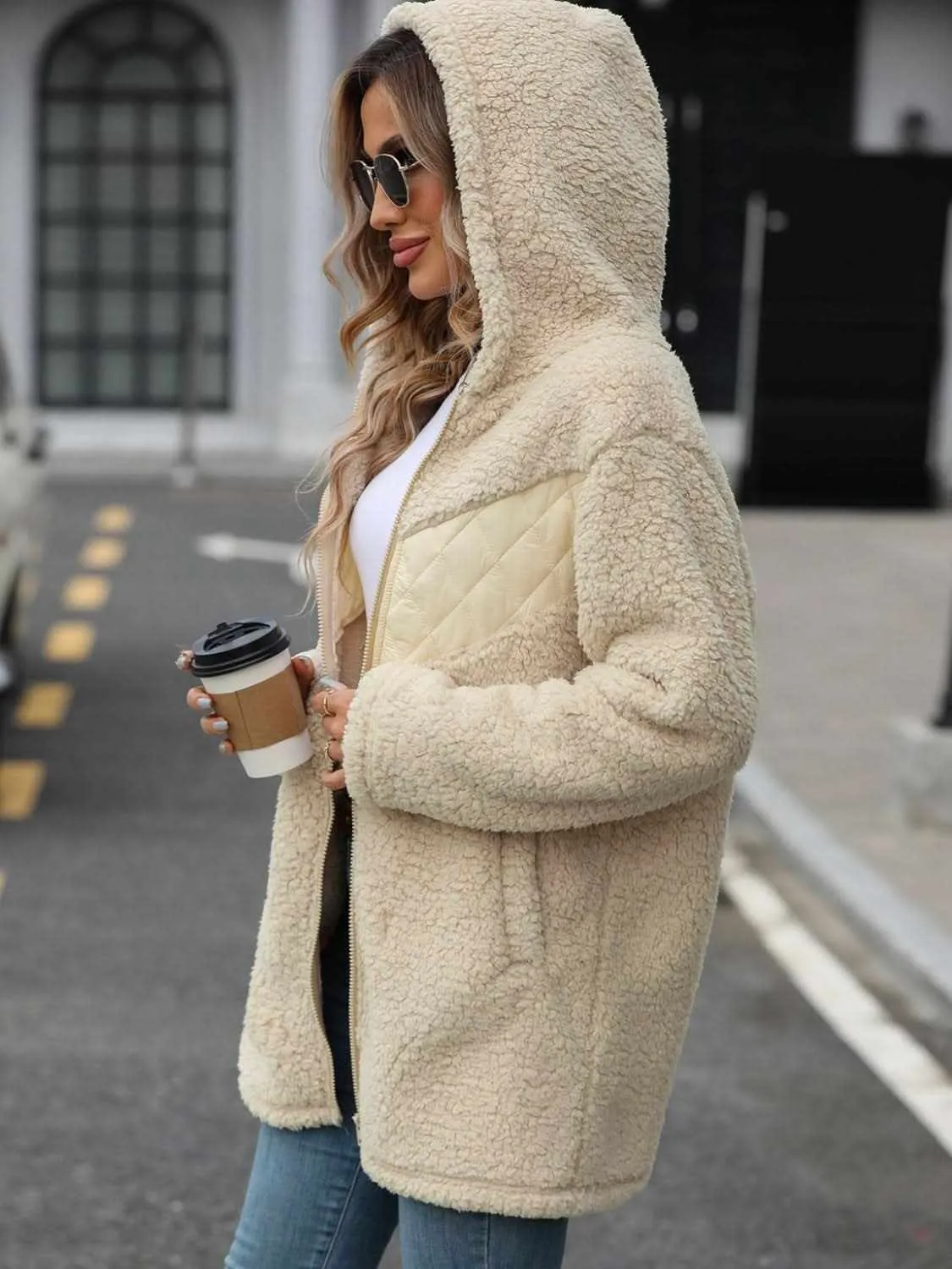 Cozy fleece hooded jacket with pockets
