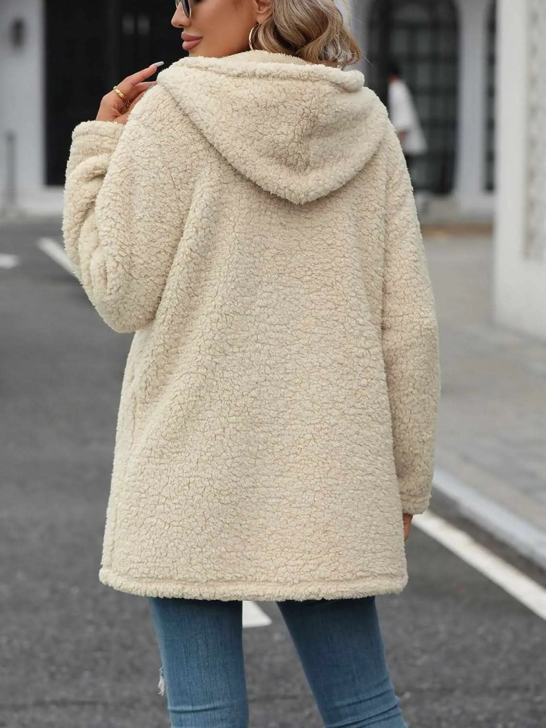 Cozy fleece hooded jacket with pockets
