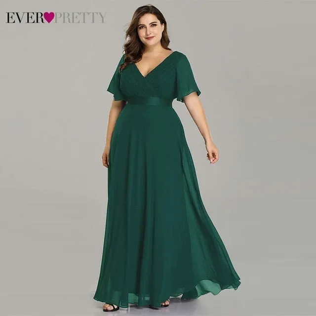 Evening Dresses V-Neck Ruffles Chiffon Formal Evening Gown Party Dress