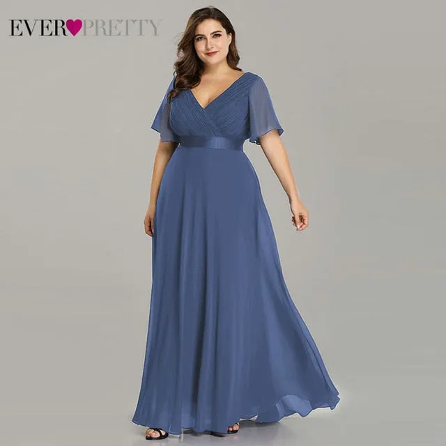 Evening Dresses V-Neck Ruffles Chiffon Formal Evening Gown Party Dress
