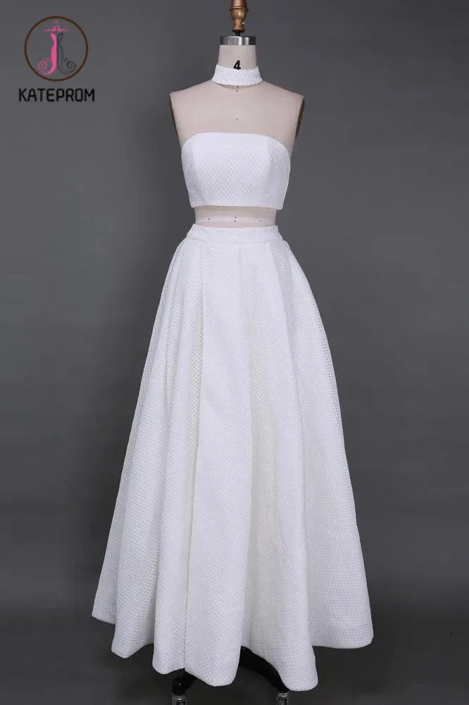 Kateprom A Line Two Piece Floor Length Split Prom Dress, Sexy Strapless Long Formal Dresses KPP1153