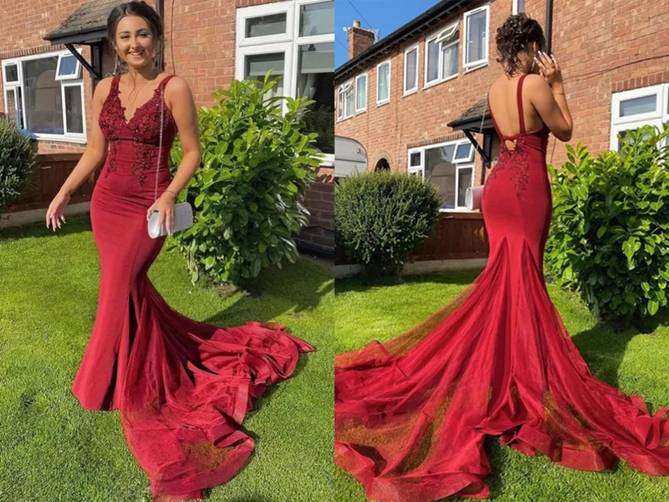 Kateprom Sexy Red Mermaid Long Prom Formal Dresses with Appliques KPP1470