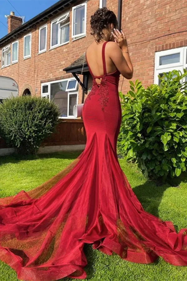 Kateprom Sexy Red Mermaid Long Prom Formal Dresses with Appliques KPP1470