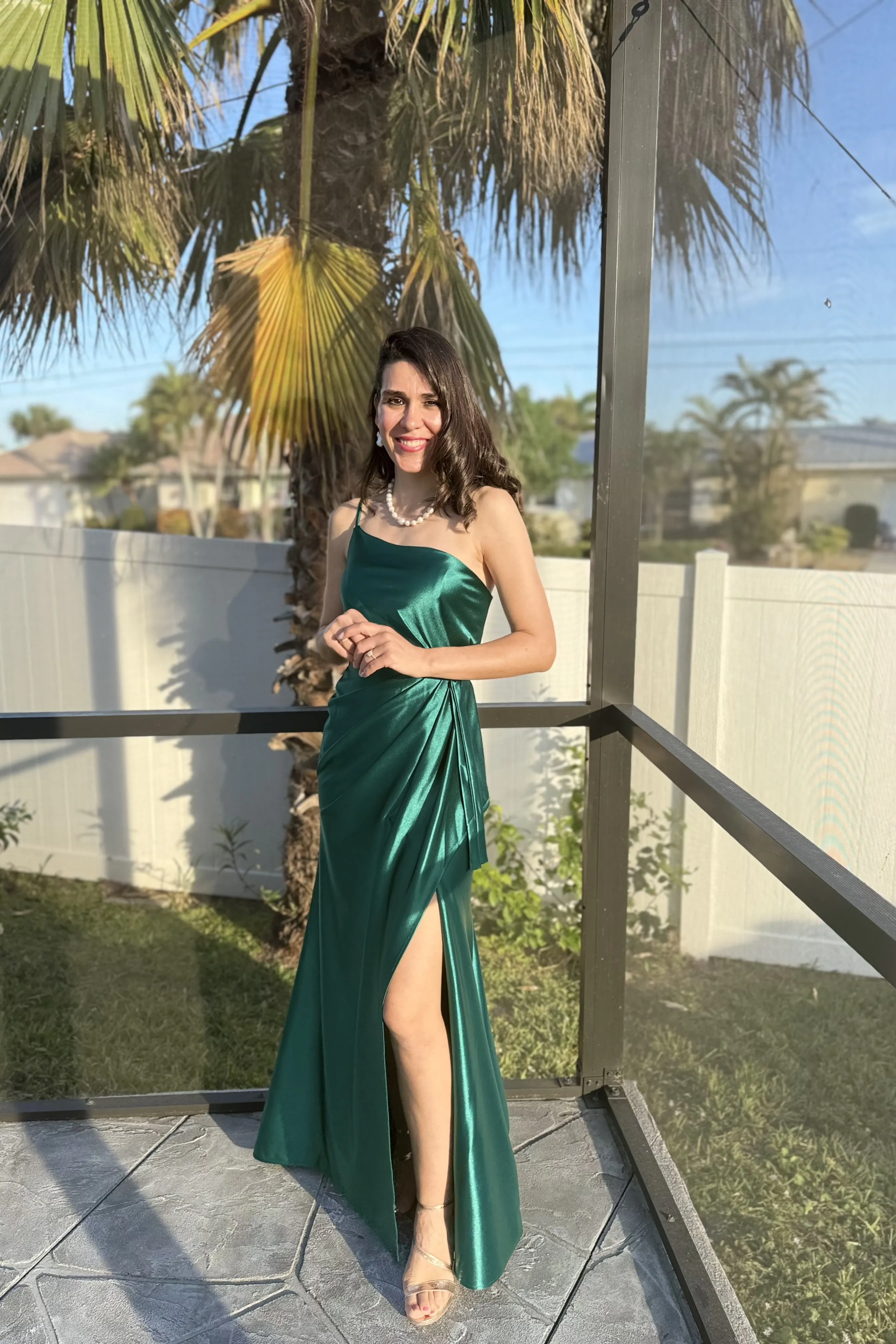 Satin One-shoulder Ruched Split Sweep Train Dress