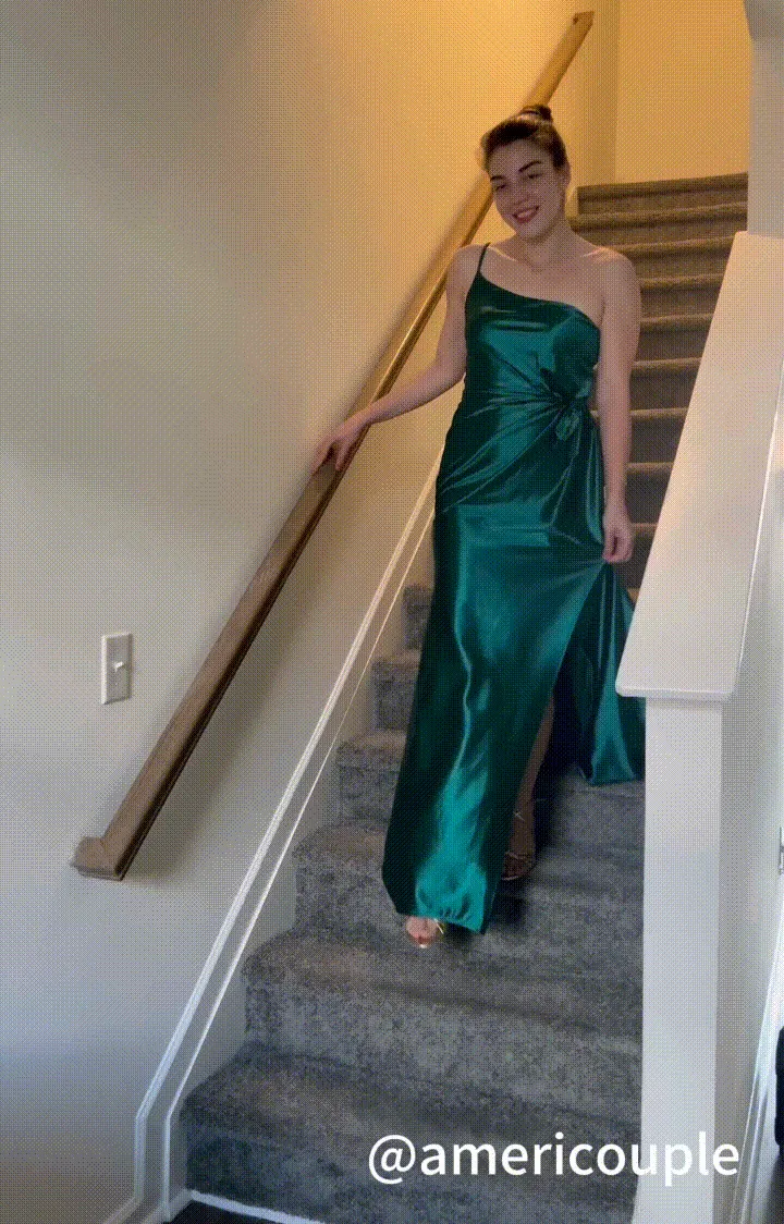 Satin One-shoulder Ruched Split Sweep Train Dress